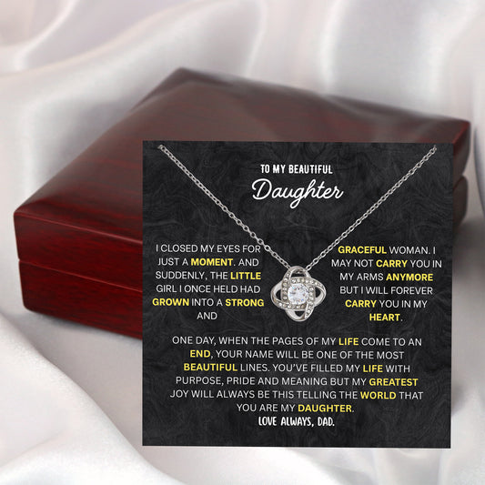 Love Knot necklace gift box for daughter with message card from Dad