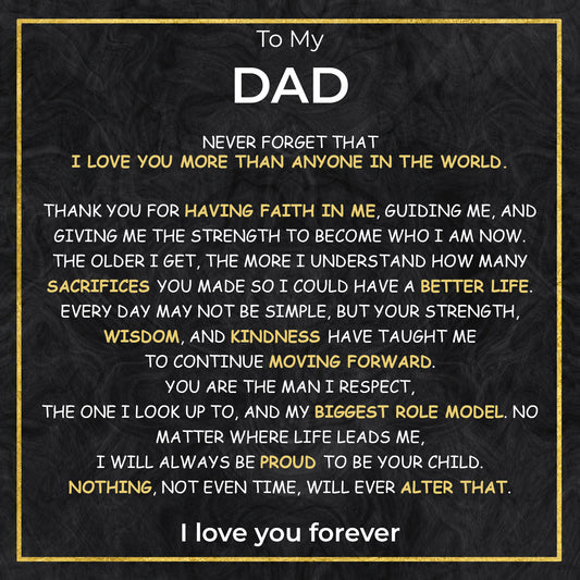 Dad printed message card artwork for Noir Bond Bracelet gift