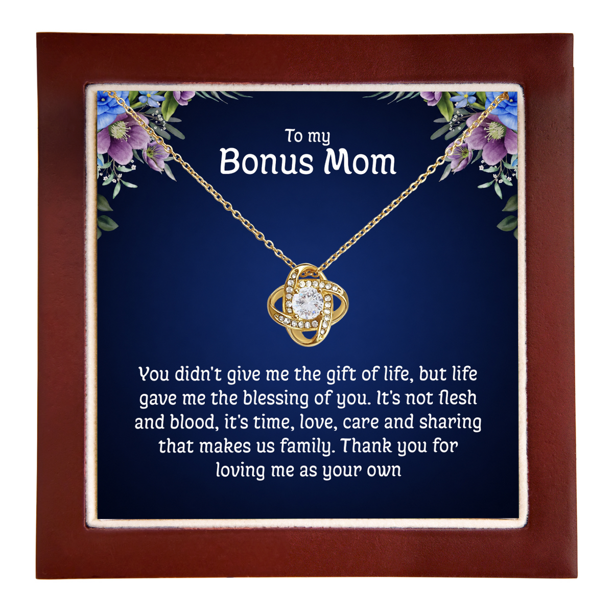 To My Bonus Mom Love Knot Necklace with Message Card