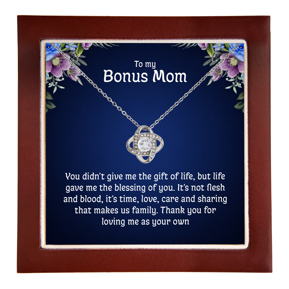To My Bonus Mom Love Knot Necklace with Message Card