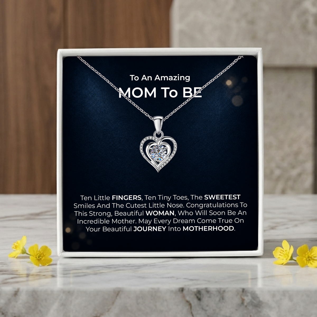 Mom to Be Heart Necklace with Message Card