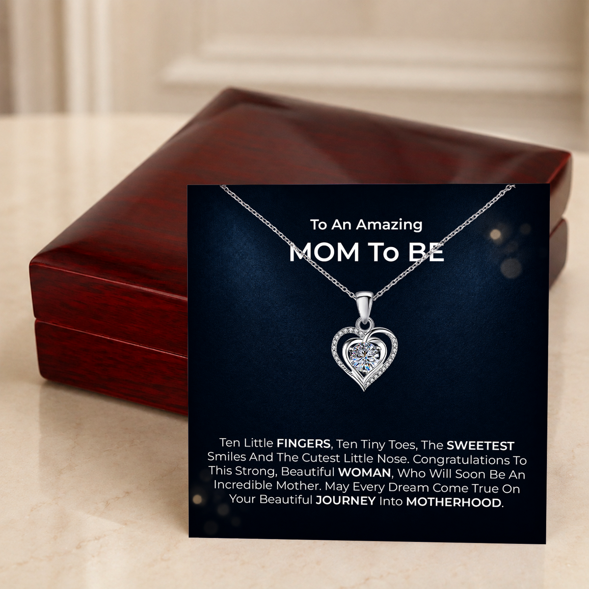 Mom to Be Heart Necklace with Message Card
