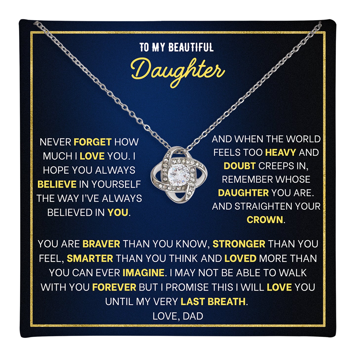 To My Daughter Love Knot Necklace - Personalized Message Card