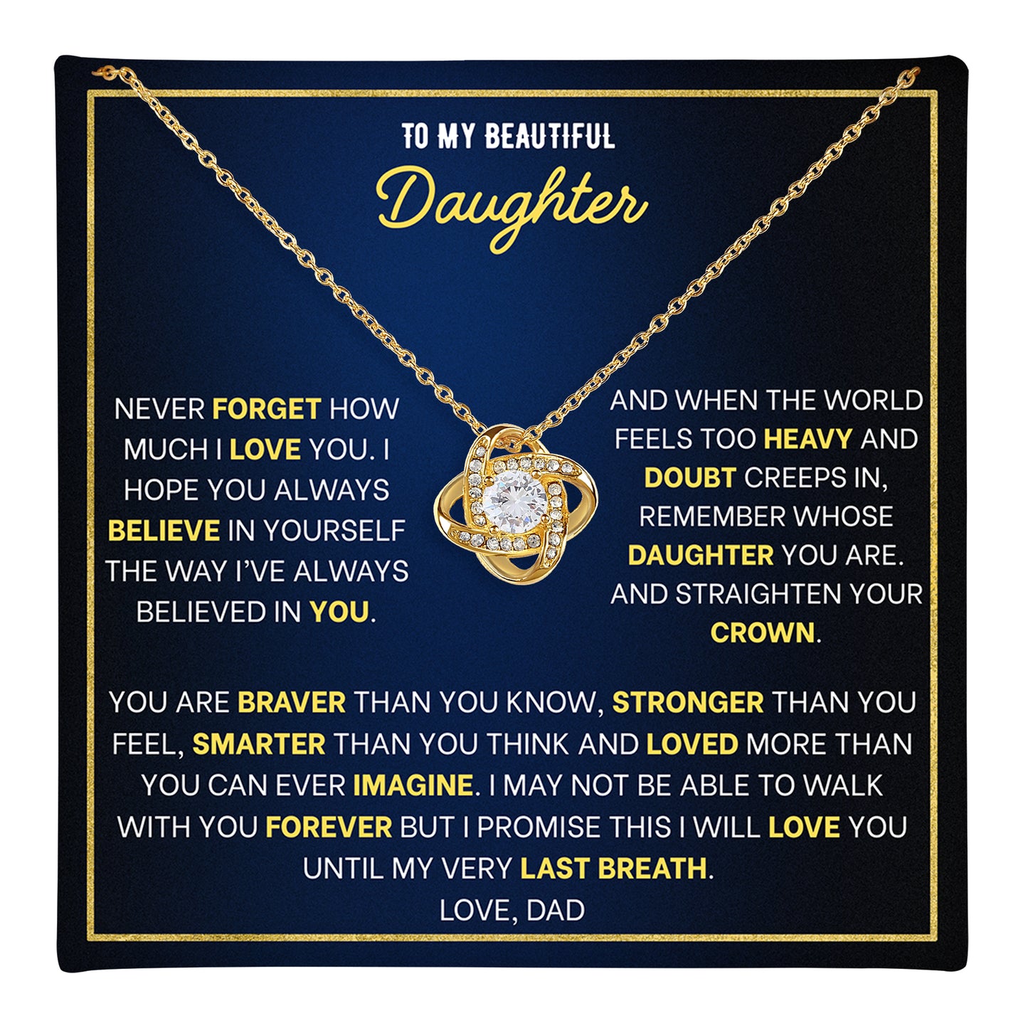 To My Daughter Love Knot Necklace - Personalized Message Card