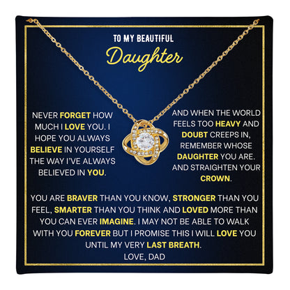 To My Daughter Love Knot Necklace - Personalized Message Card