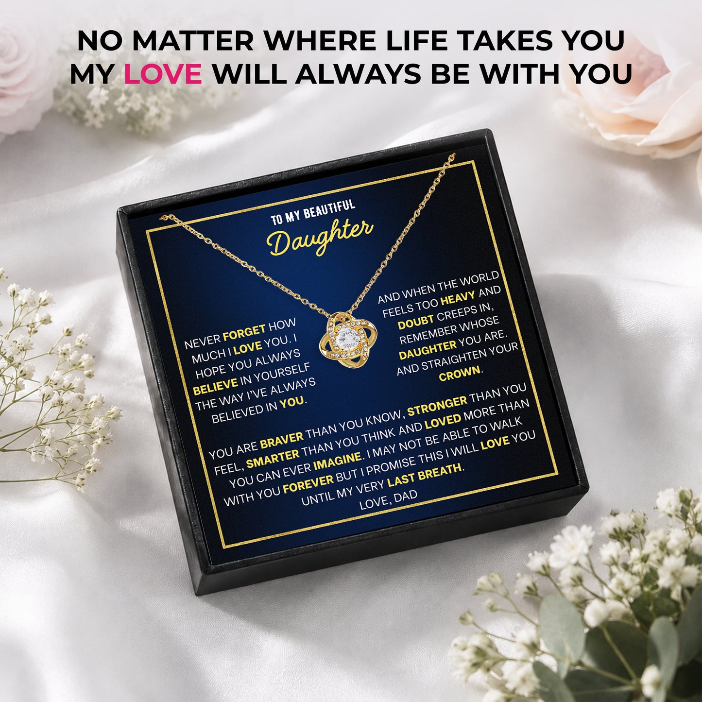To My Daughter Love Knot Necklace - Personalized Message Card
