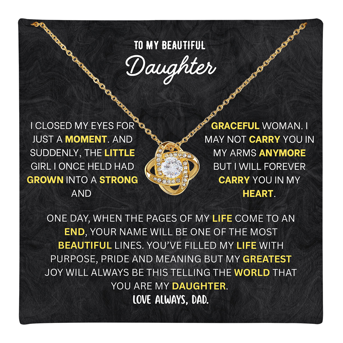 To My Daughter Love Knot Necklace from Dad - Personalized Message Card