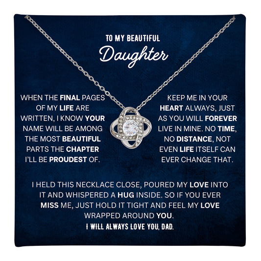 Necklace and message card gift for daughter from dad