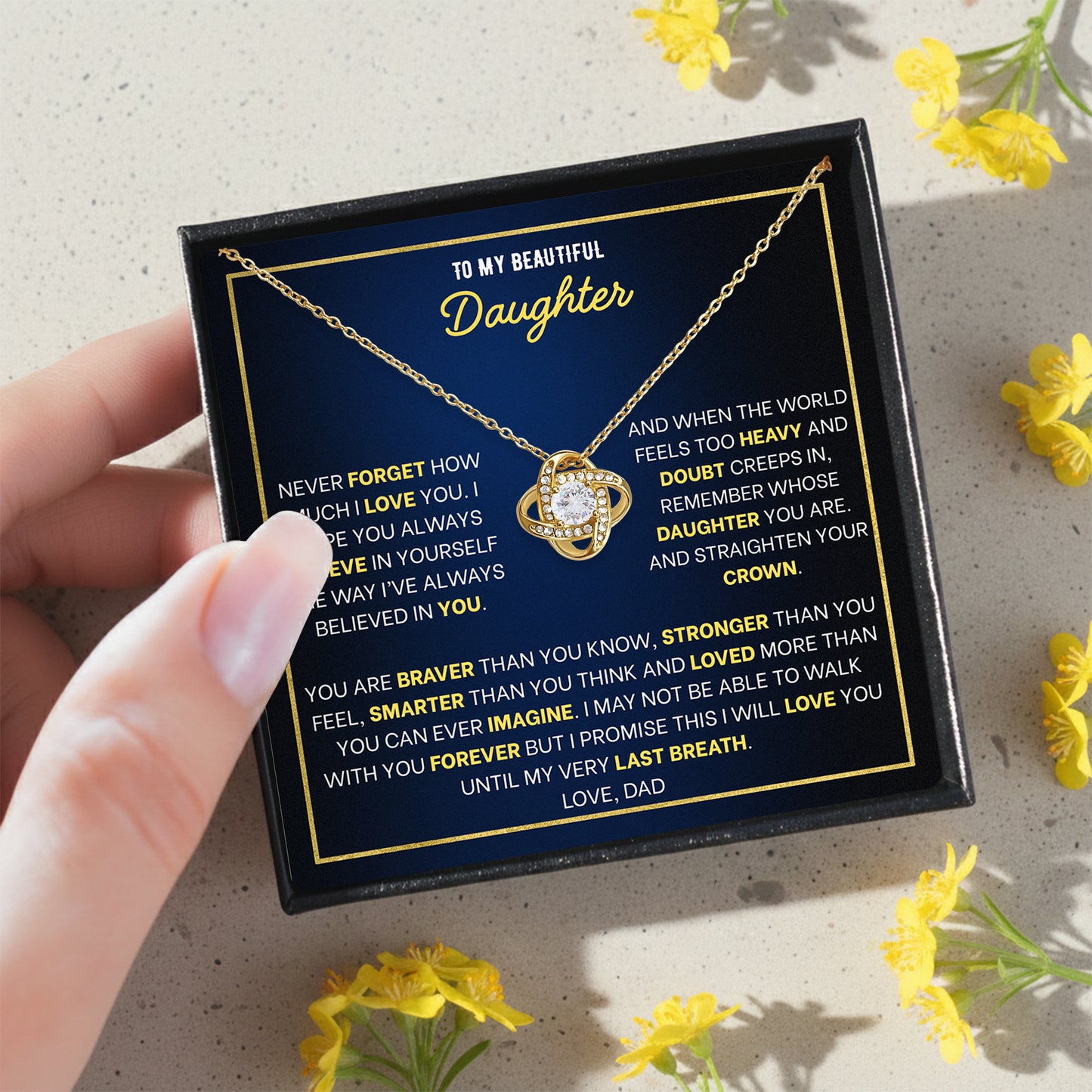 To My Daughter Love Knot Necklace - Personalized Message Card
