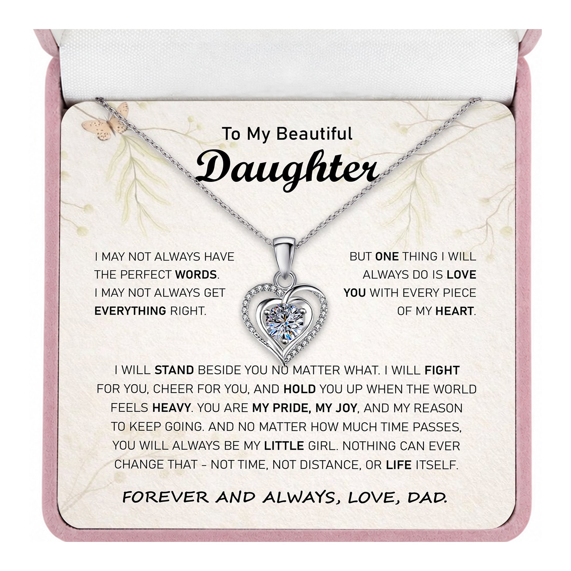 Silver heart pendant necklace with cubic zirconia stone on cable chain