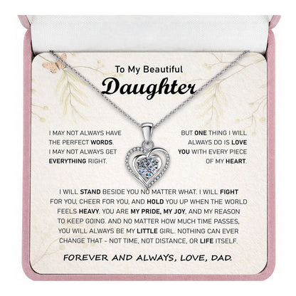 Silver heart pendant necklace with cubic zirconia stone on cable chain