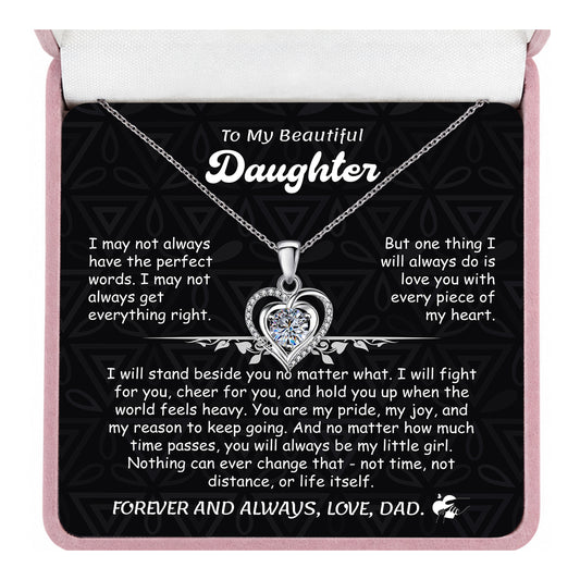 Silver heart pendant necklace in pink gift box for daughter
