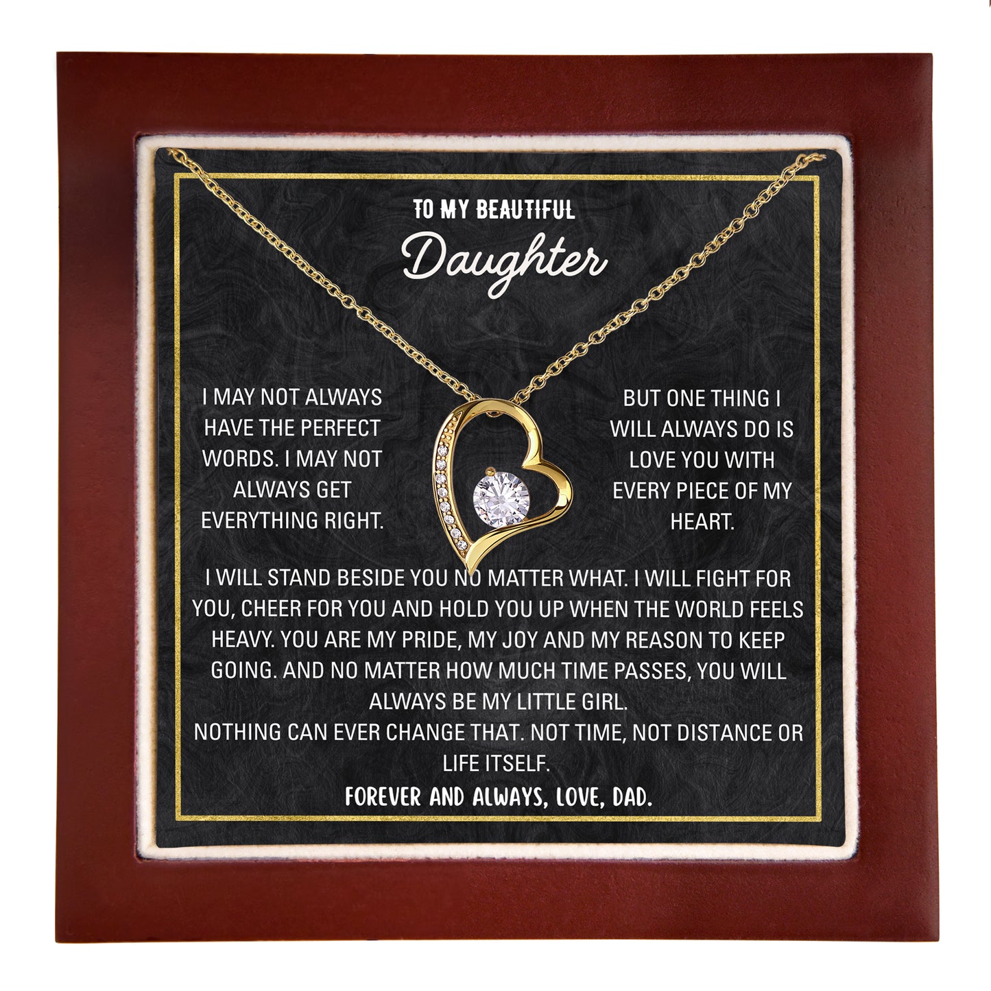 Stainless steel daughter necklace with cubic zirconia pendant and heartfelt message card, father to daughter necklace gift