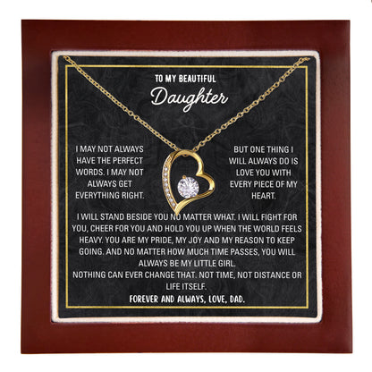 Stainless steel daughter necklace with cubic zirconia pendant and heartfelt message card, father to daughter necklace gift