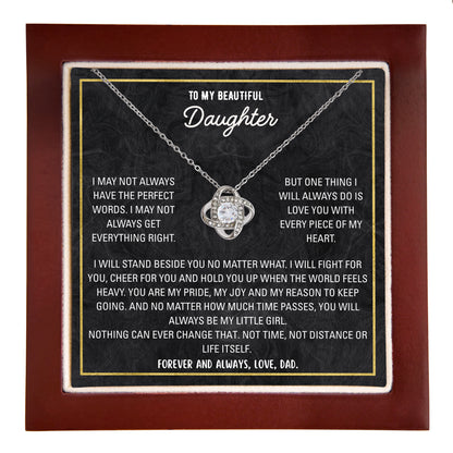 Stainless steel daughter necklace from Dad with cubic zirconia pendant and heartfelt message card
