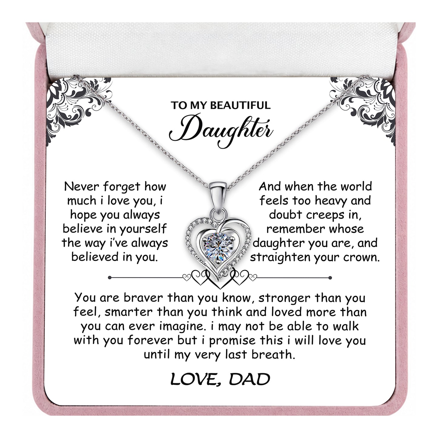 Personalized to my daughter necklace with heartfelt message card
