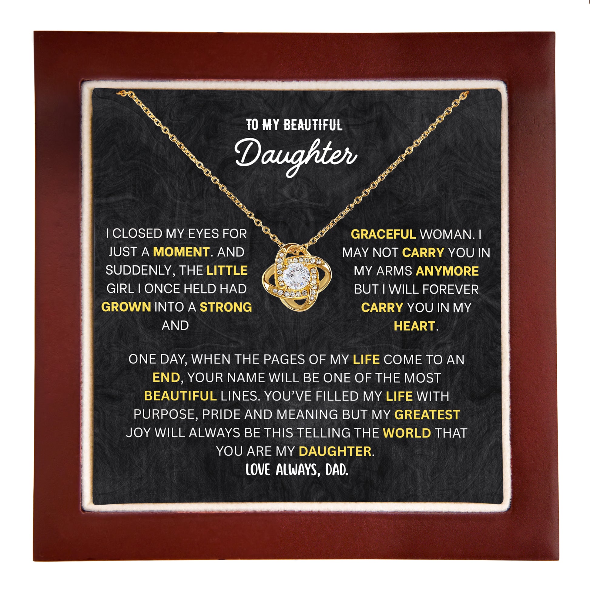 Daughter necklace from Dad, stainless steel pendant with a cubic zirconia stone