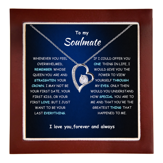 Soulmate gift: Soul Spark Necklace — Silver · Luxury Wooden LED Box (product view)