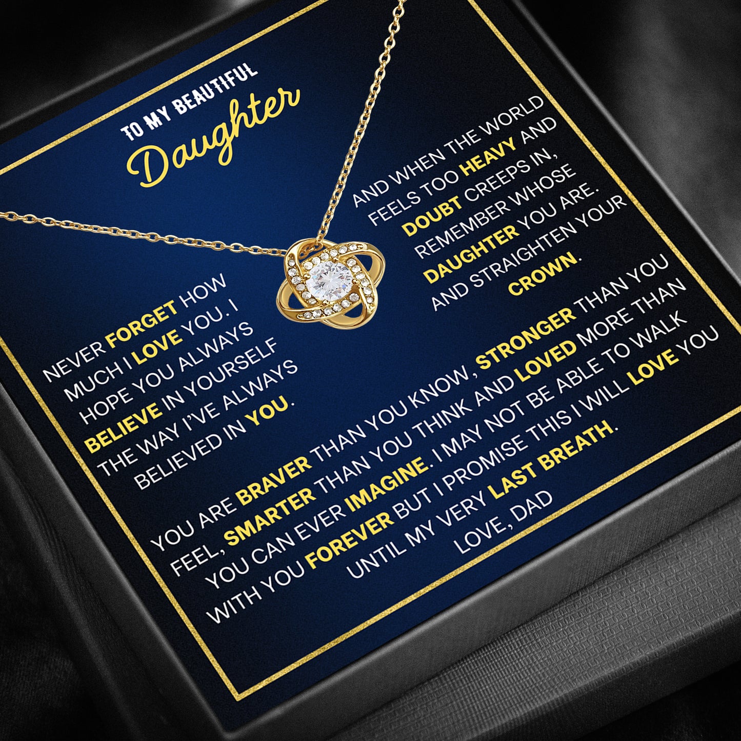To My Daughter Love Knot Necklace - Personalized Message Card