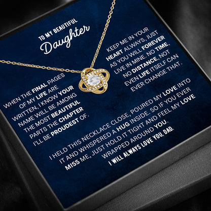 Artivia Love Knot necklace gift box with personalized daughter message card