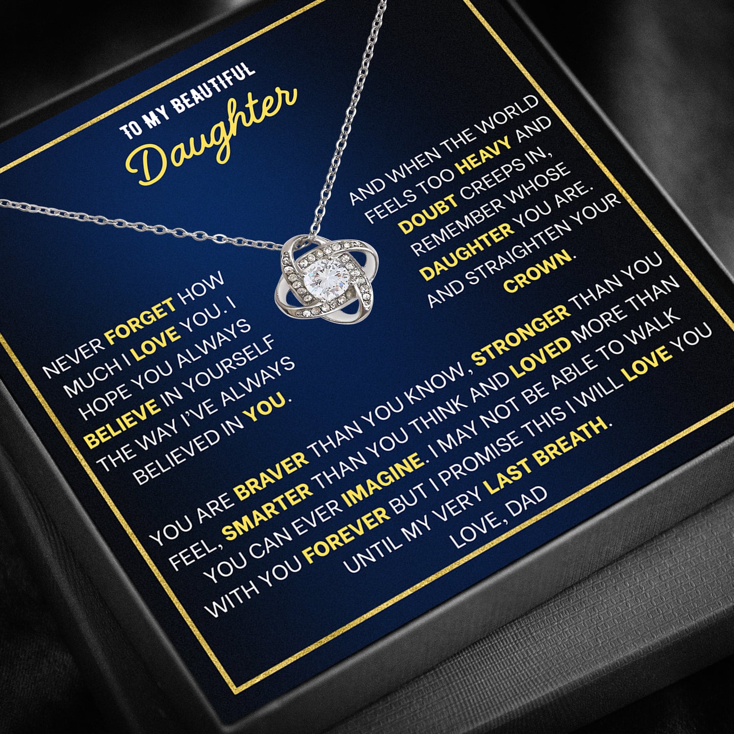 To My Daughter Love Knot Necklace - Personalized Message Card