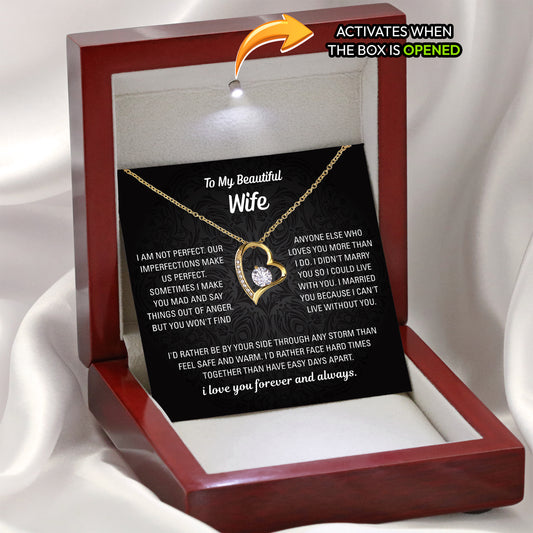 Personalized to my wife necklace message card with heart pendant
