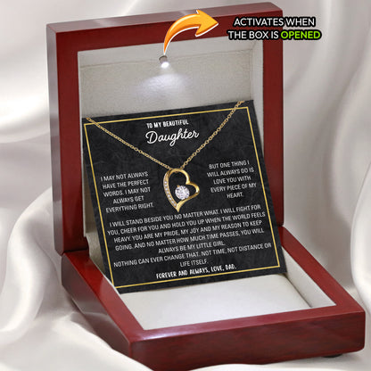 Daughter necklace shown with clean, uncluttered presentation highlighting design detail
