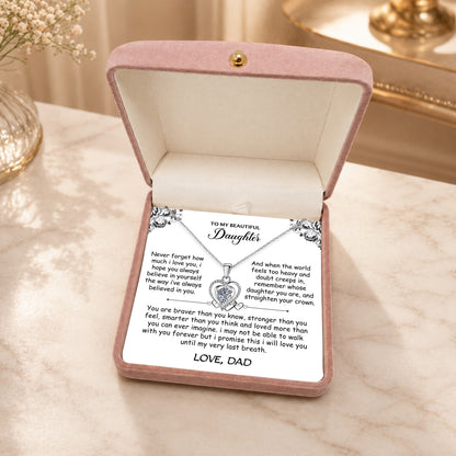 Silver heart pendant necklace with cubic zirconia for daughter