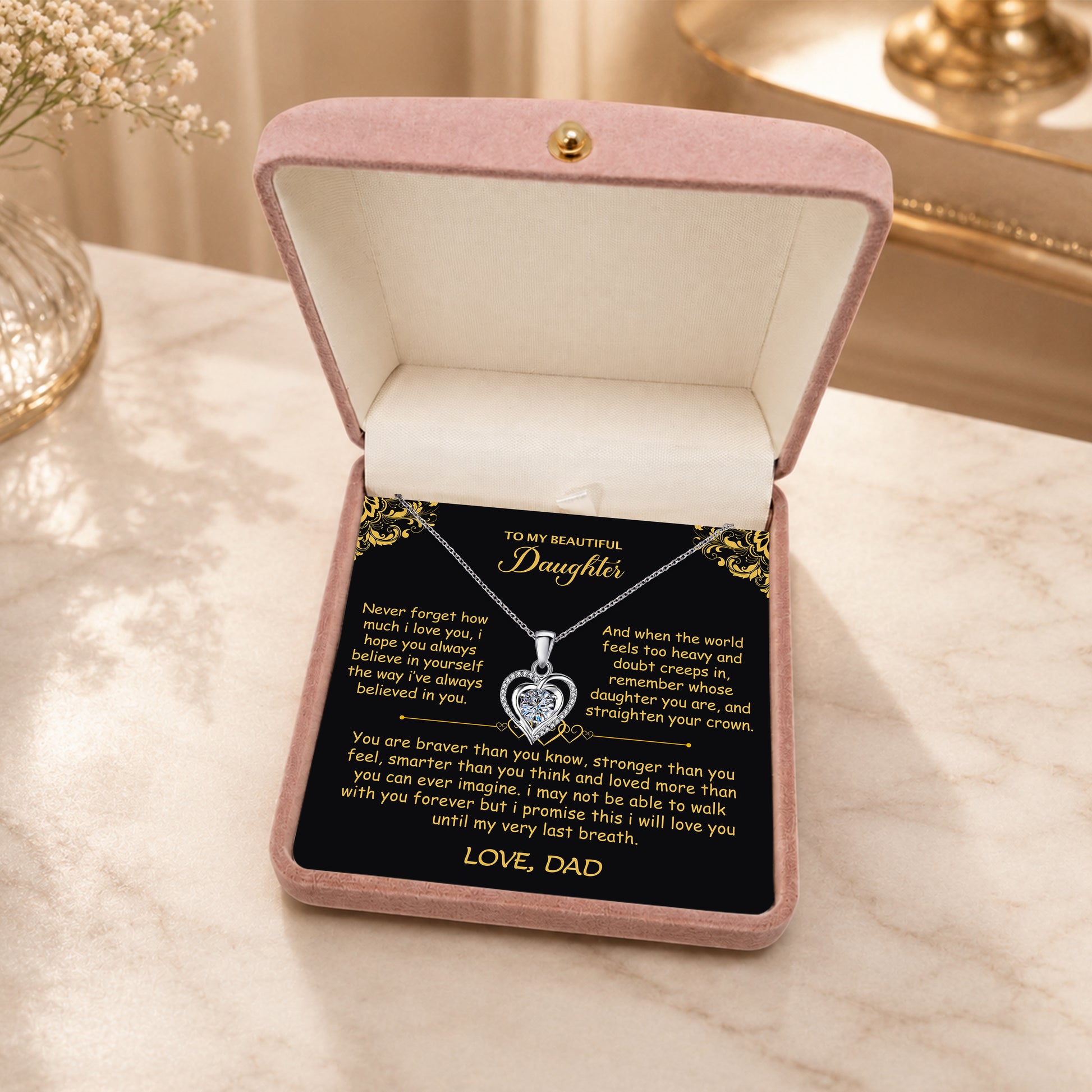 Necklace quality diagram showing chain length, pendant size and cubic zirconia stone