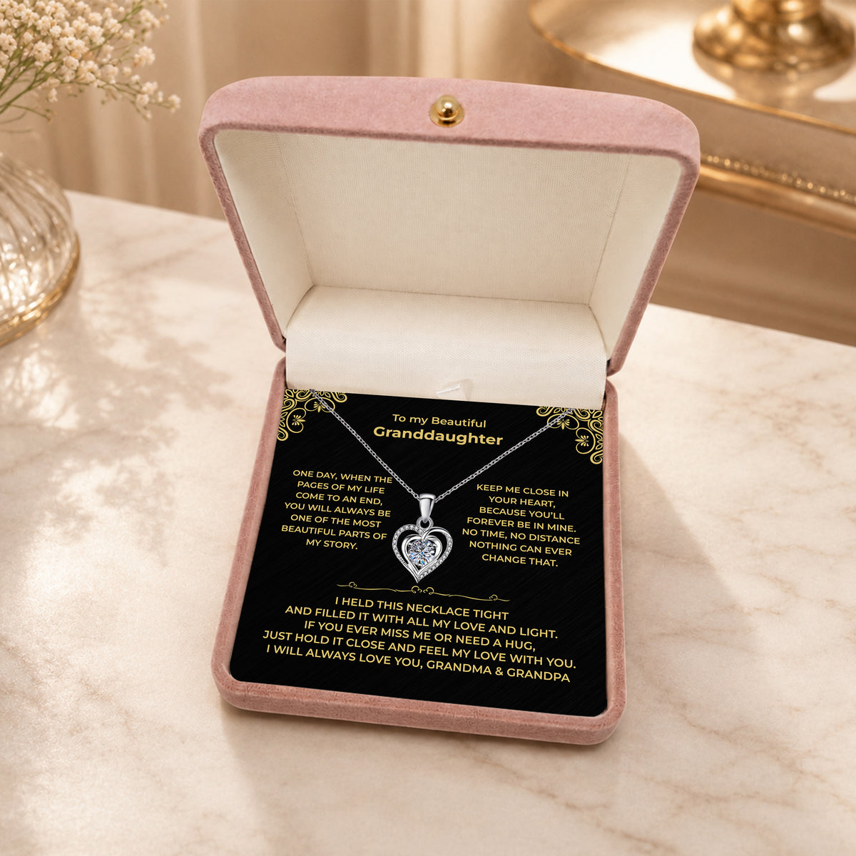 To My Granddaughter Heart Necklace - Personalized Sign-Off