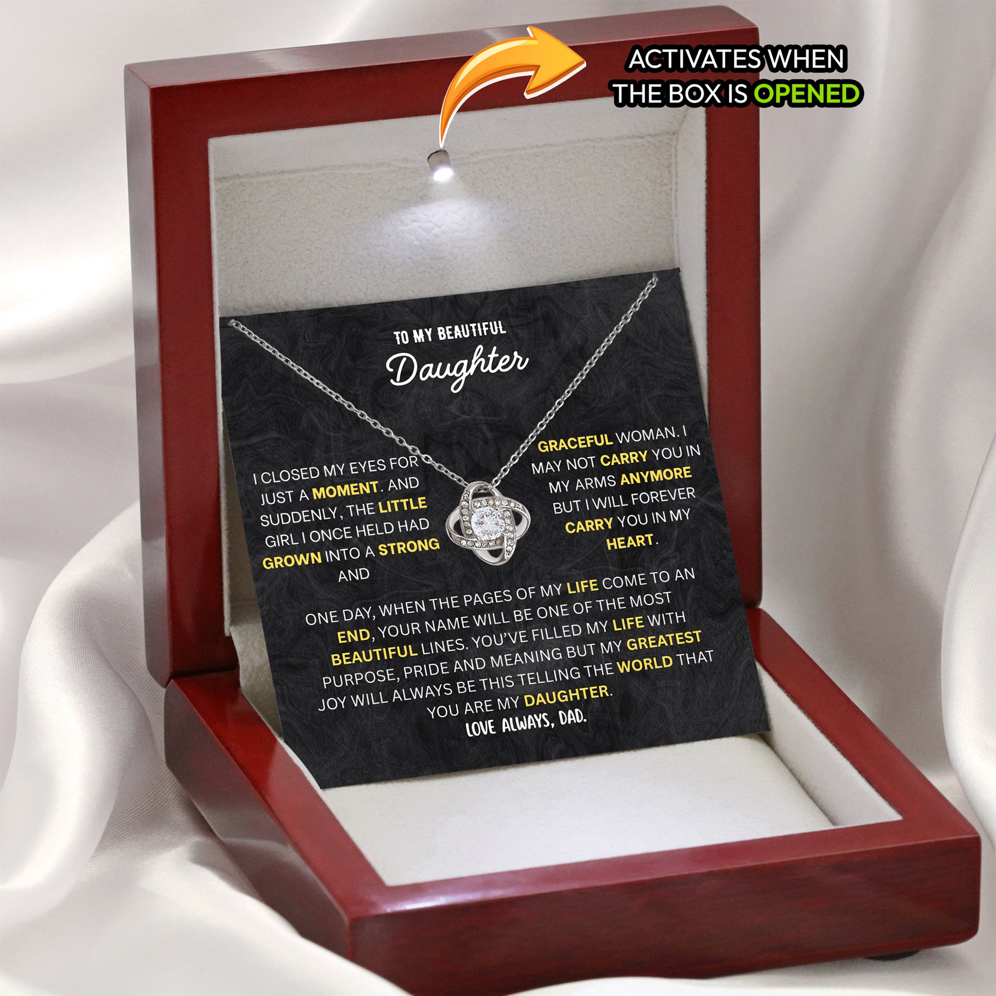 Daughter necklace from Dad, stainless steel pendant with a cubic zirconia stone