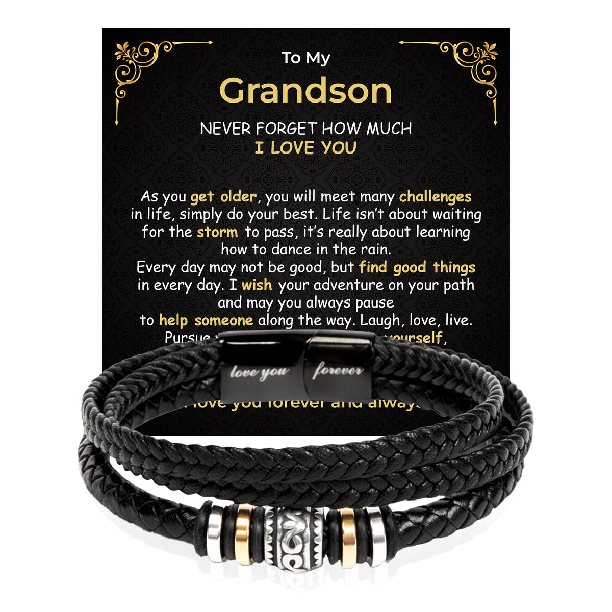 Grandson gift: Noir Bond Bracelet — Luxury Wooden LED Box (product view)