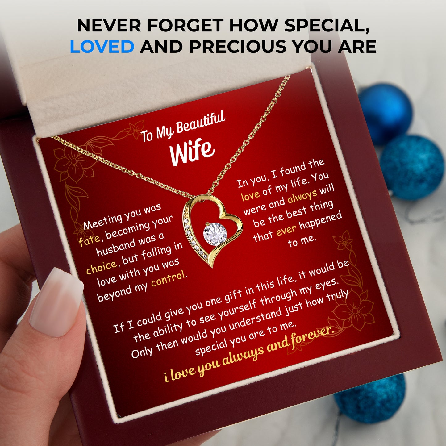 To My Wife Heart Necklace - Message Card Included