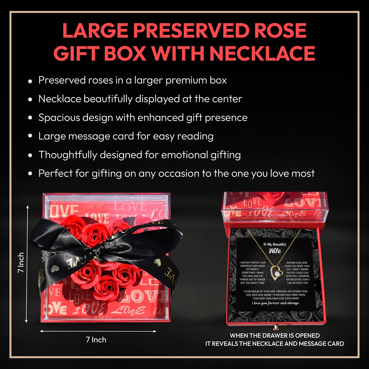 Artivia wife necklace rose gift box closed with ribbon