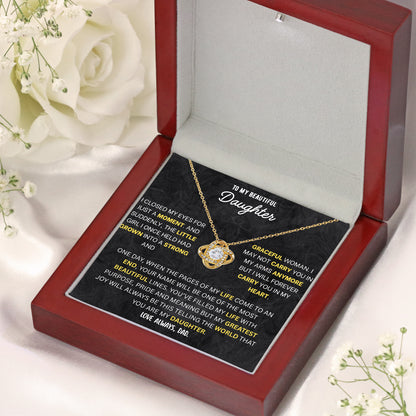 Close-up of the stainless steel lobster clasp and cubic zirconia stone on the necklace