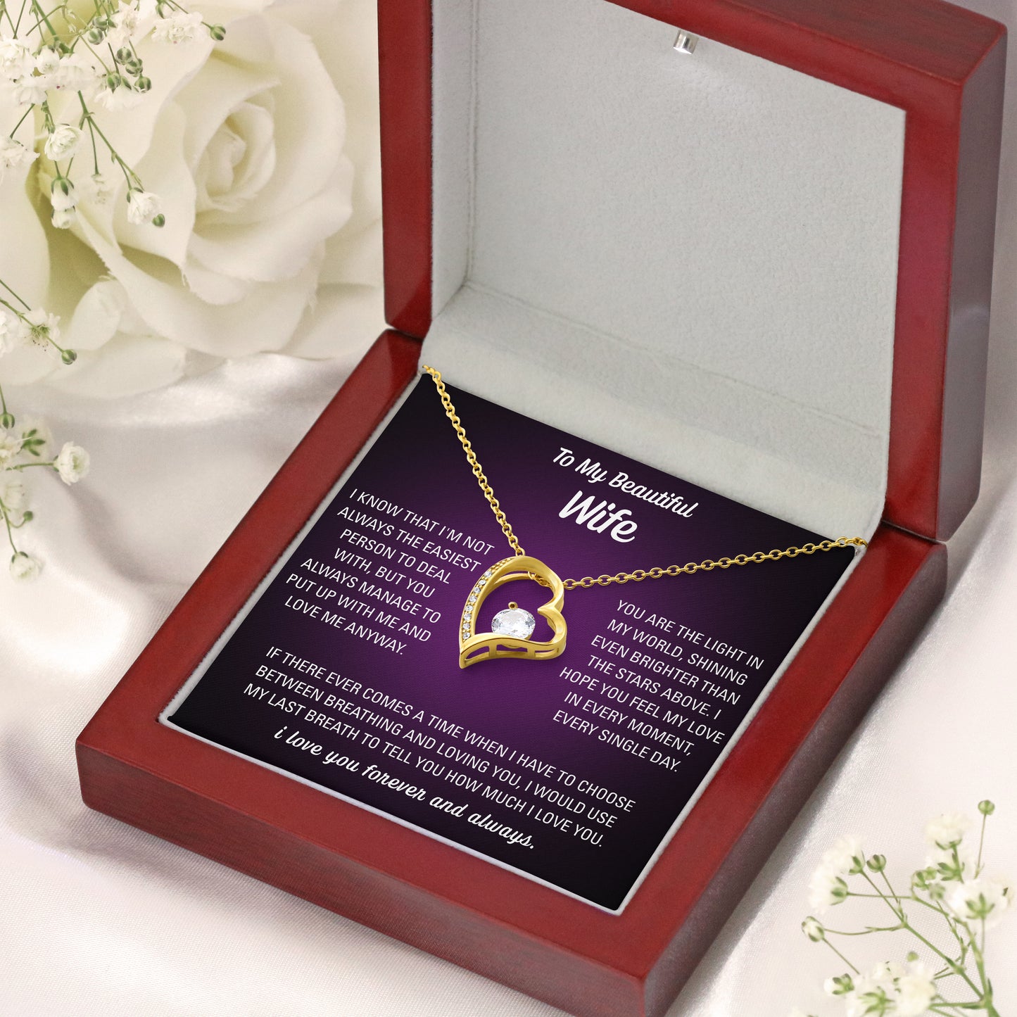 Artivia heart necklace and personalized message card gift for wife