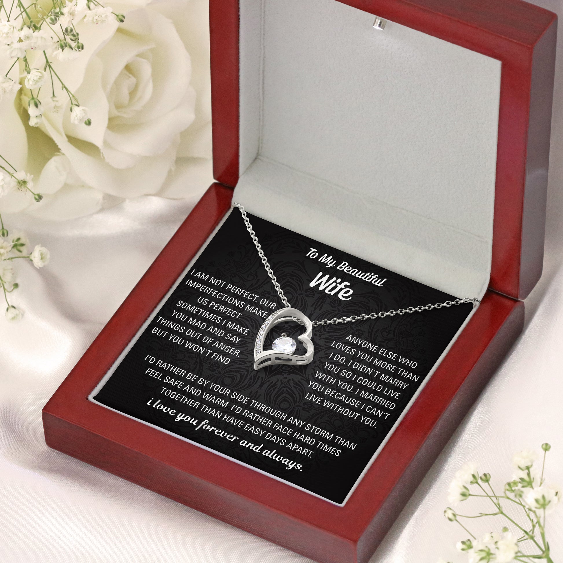 Personalized to my wife necklace message card with heart pendant