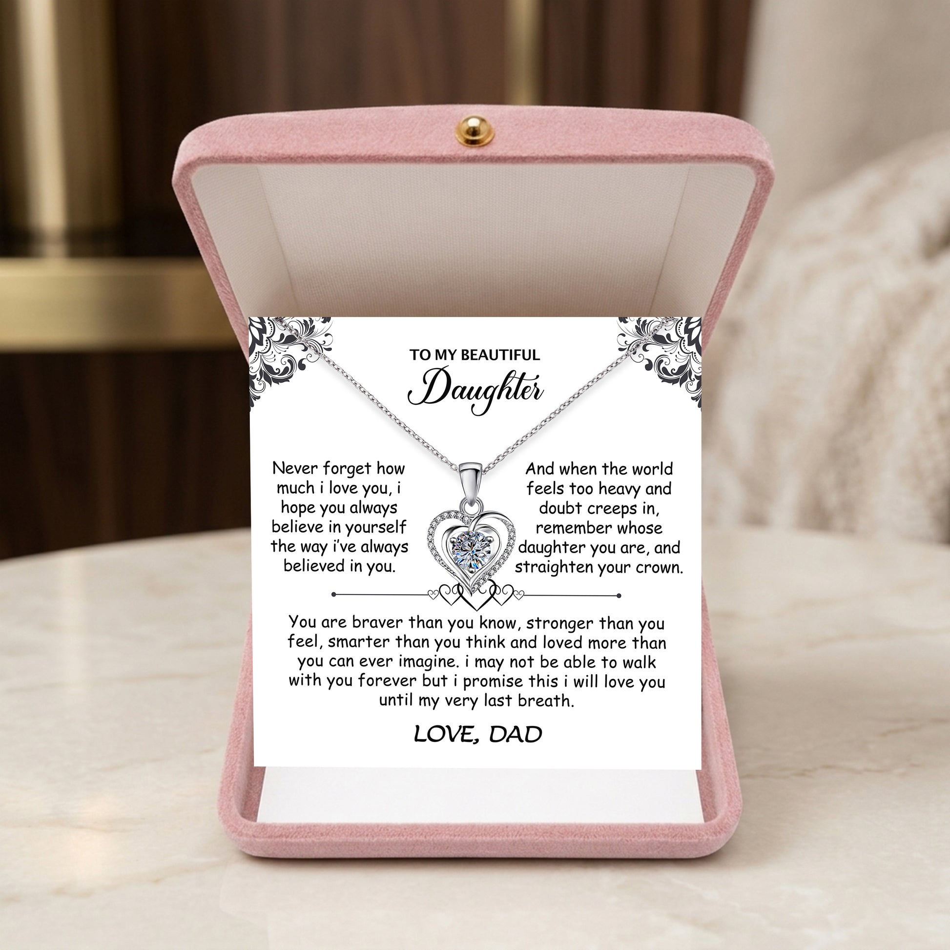 What's included: necklace, personalized card, box, bag, cloth