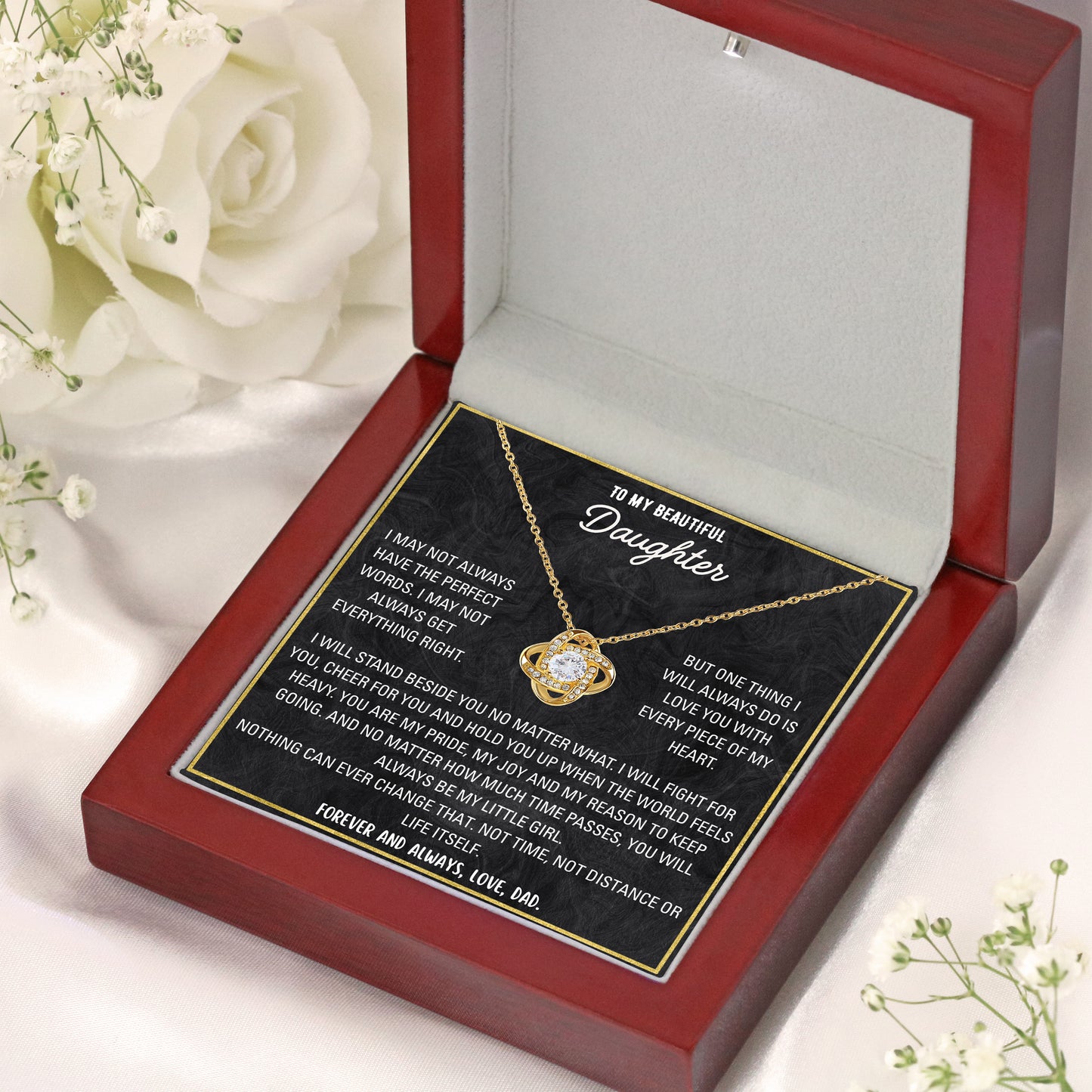 Father daughter necklace shown with clean, uncluttered presentation and design detail