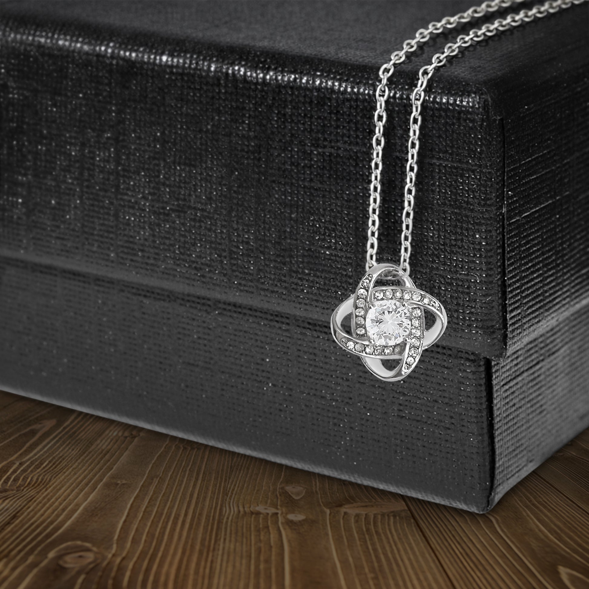Love knot necklace chain length and cubic zirconia size details