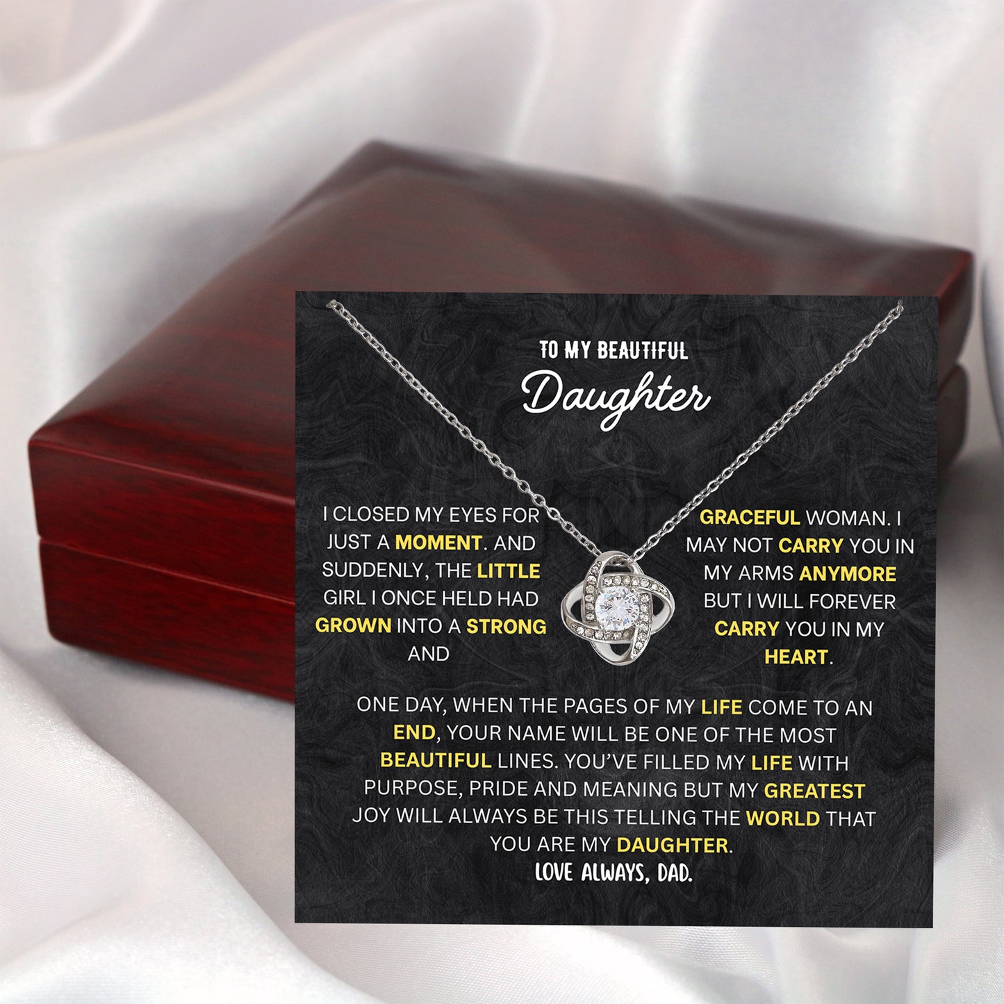 Love Knot necklace gift box for daughter with message card from Dad