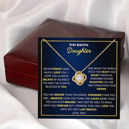 Stainless steel daughter necklace with cubic zirconia pendant and heartfelt message card