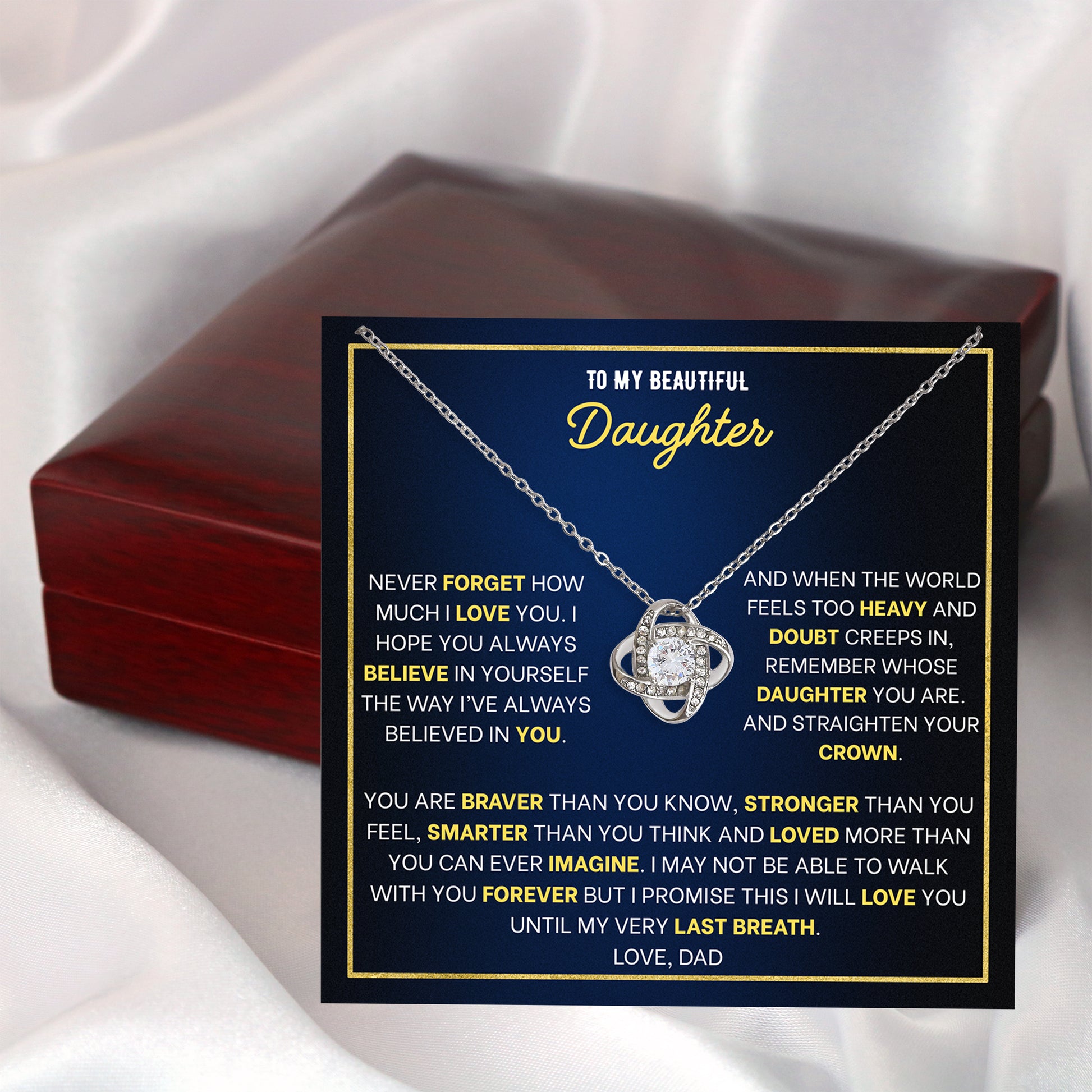 Necklace for daughter from Dad arriving in a ready-to-gift box with printed message card