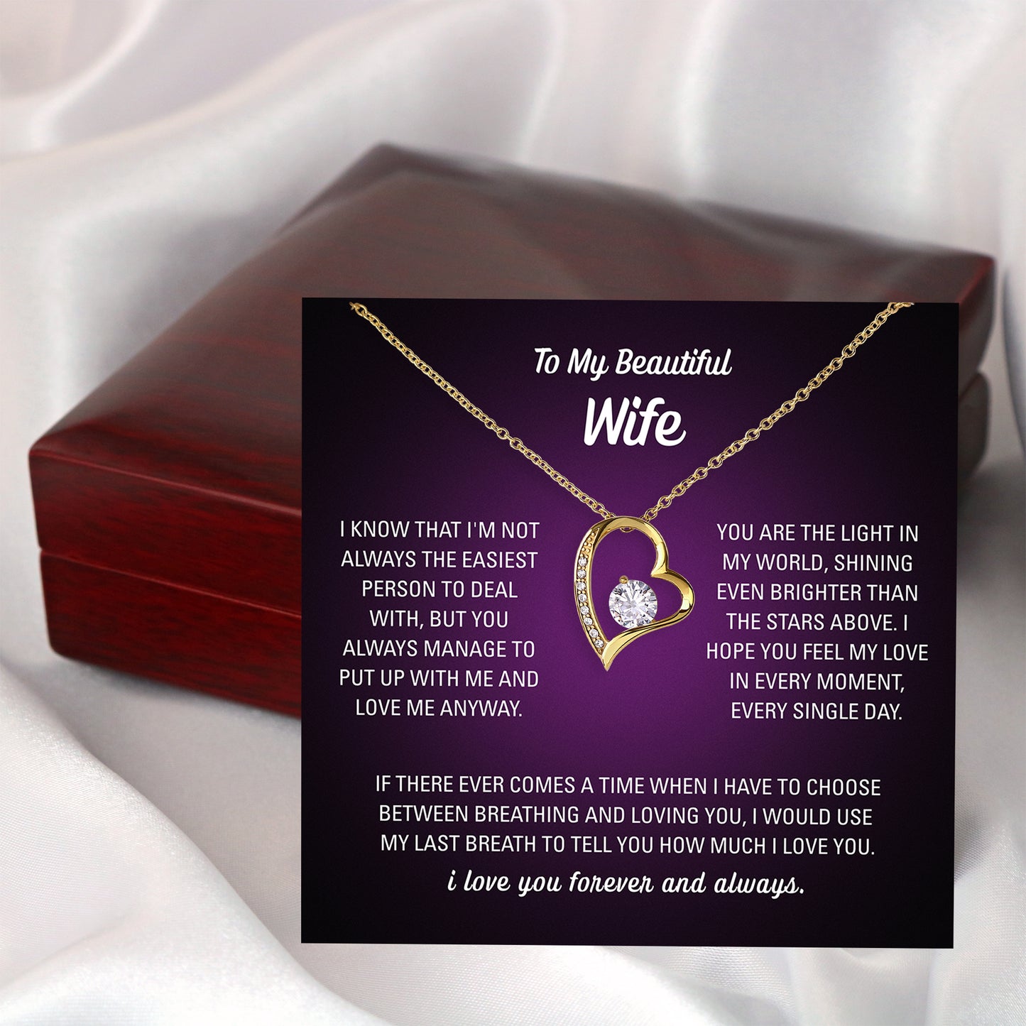 Personalized message card sample inside wife necklace gift box