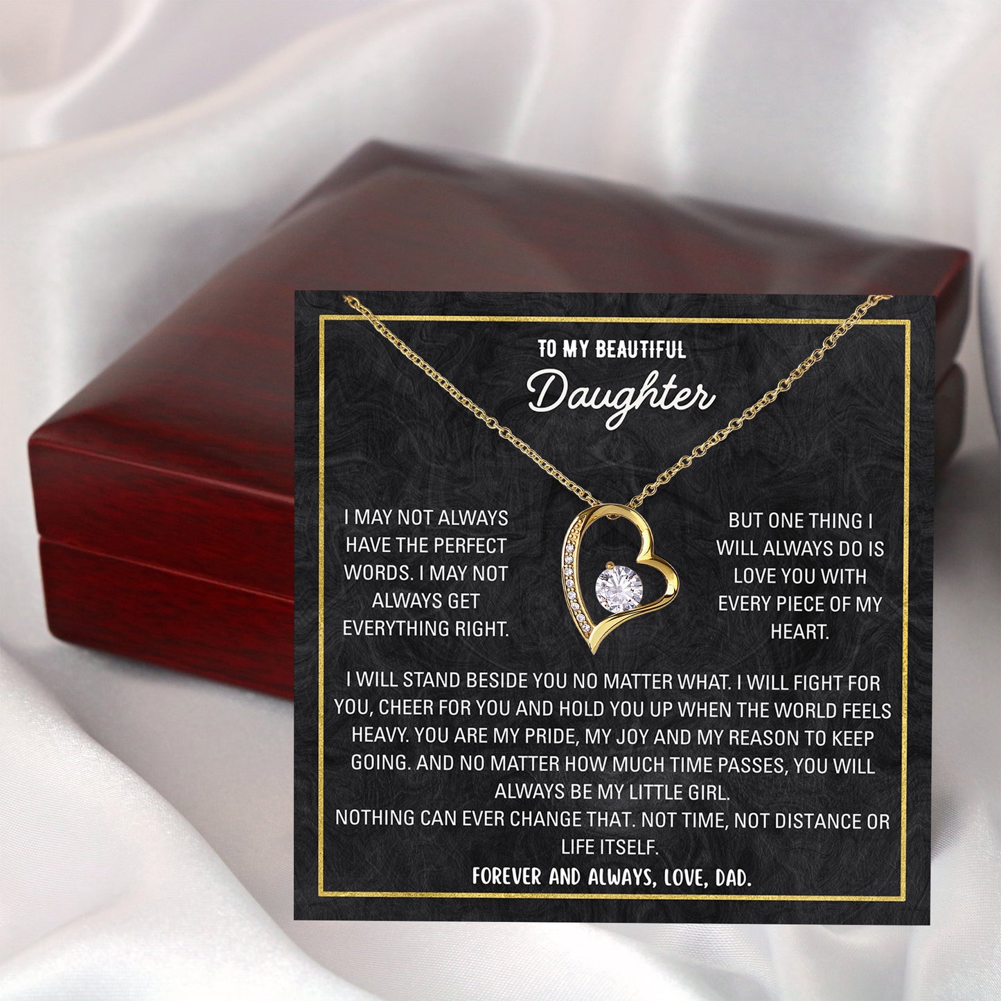 Daughter necklace from dad arriving in a ready-to-gift box with printed message card included
