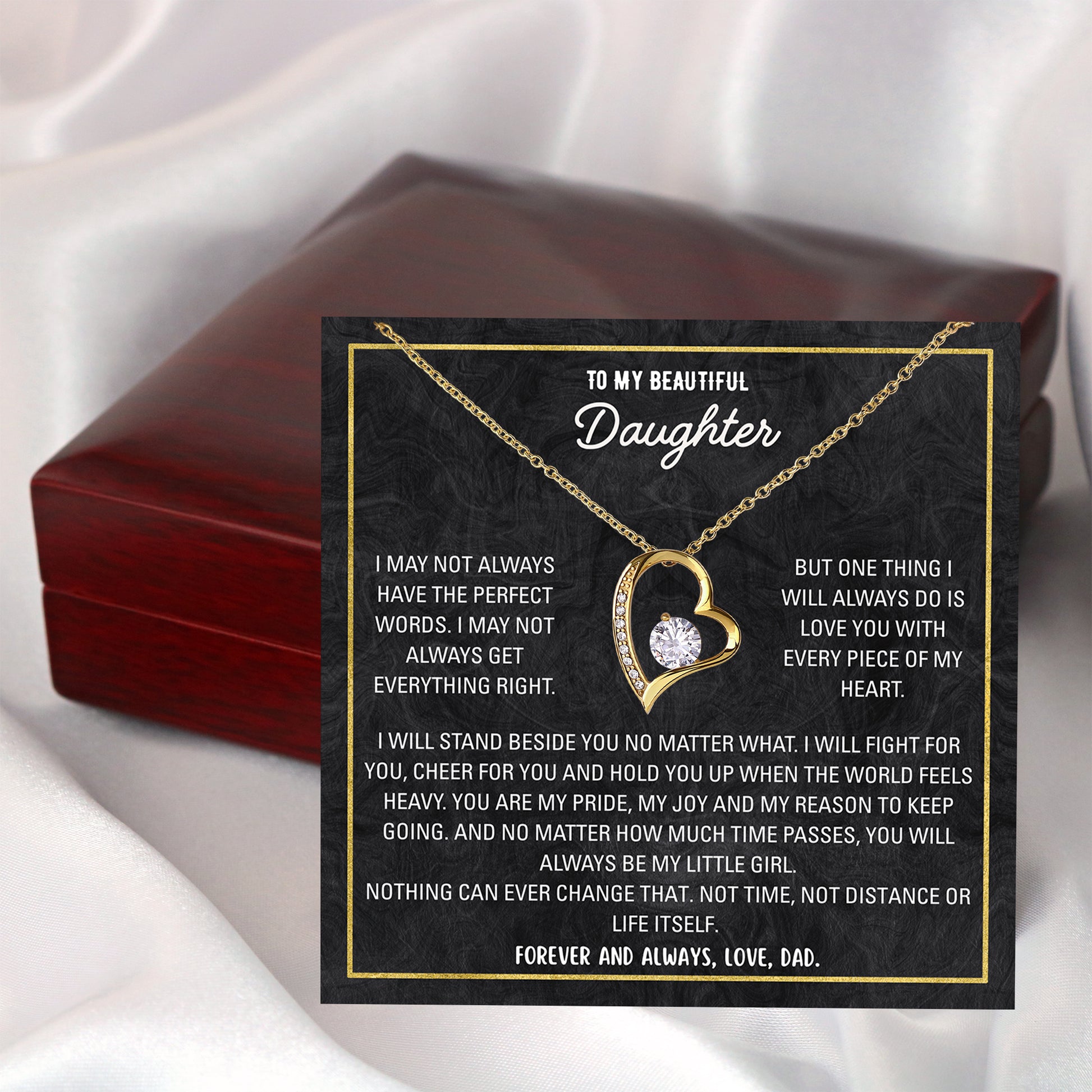 Daughter necklace from dad arriving in a ready-to-gift box with printed message card included