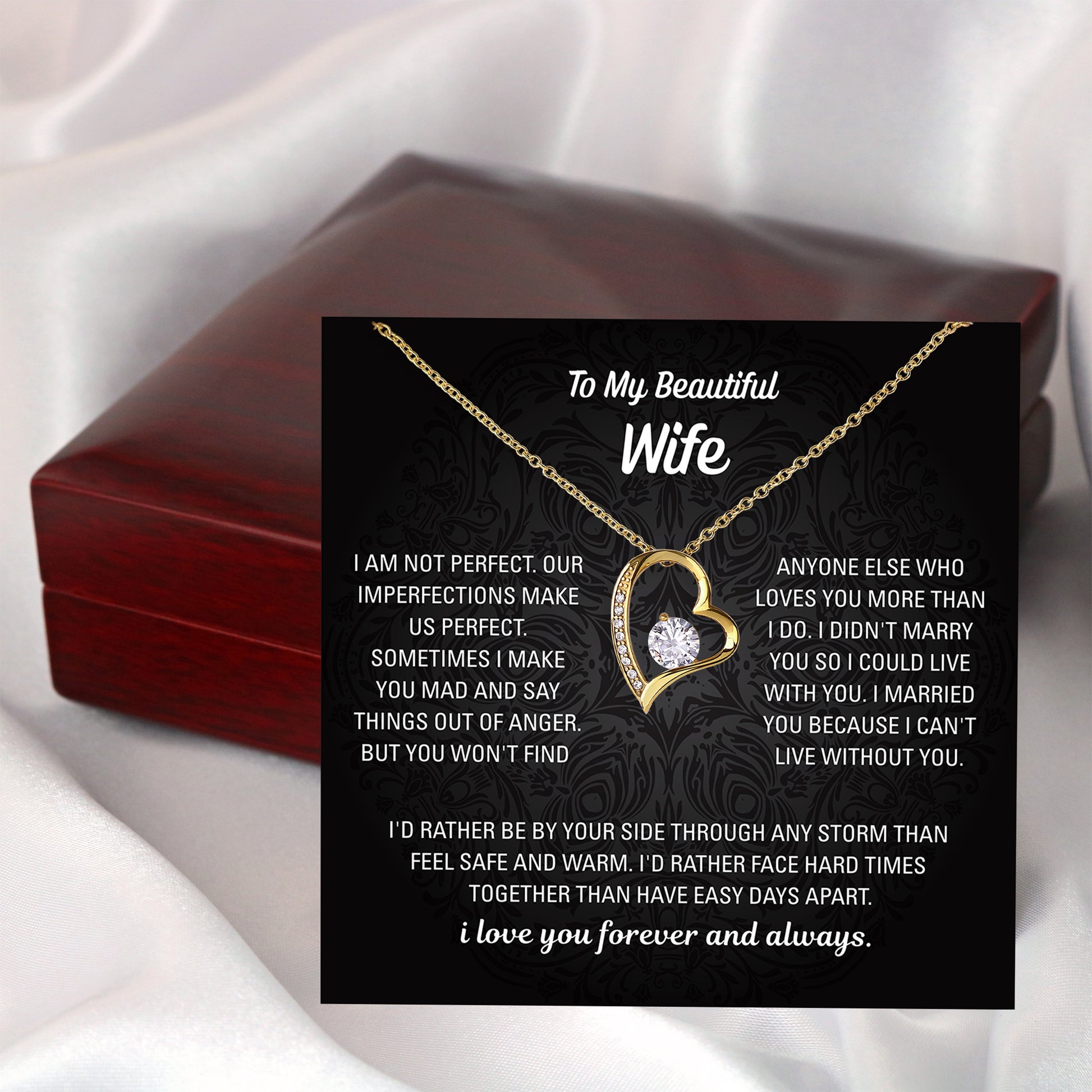 Personalized to my wife necklace message card with heart pendant