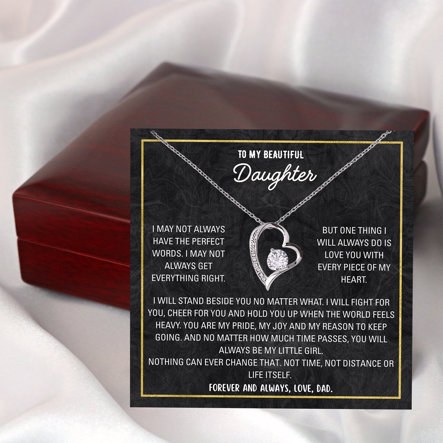 Daughter necklace from dad arriving in a ready-to-gift box with printed message card included