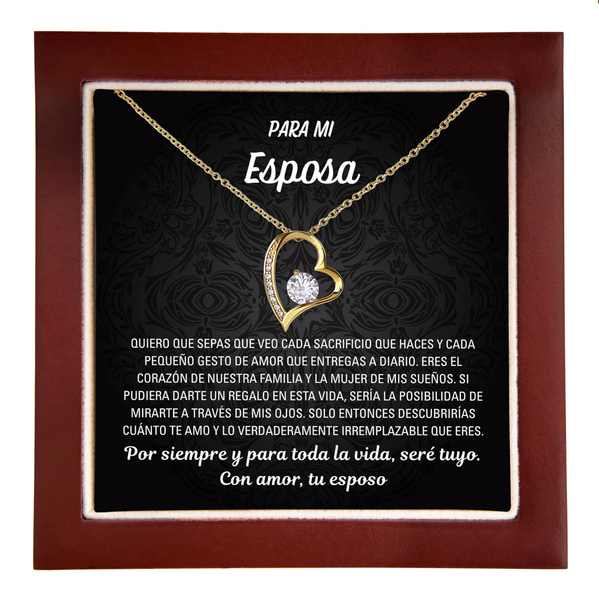 Por Siempre Tuyo dorado caja de madera LED