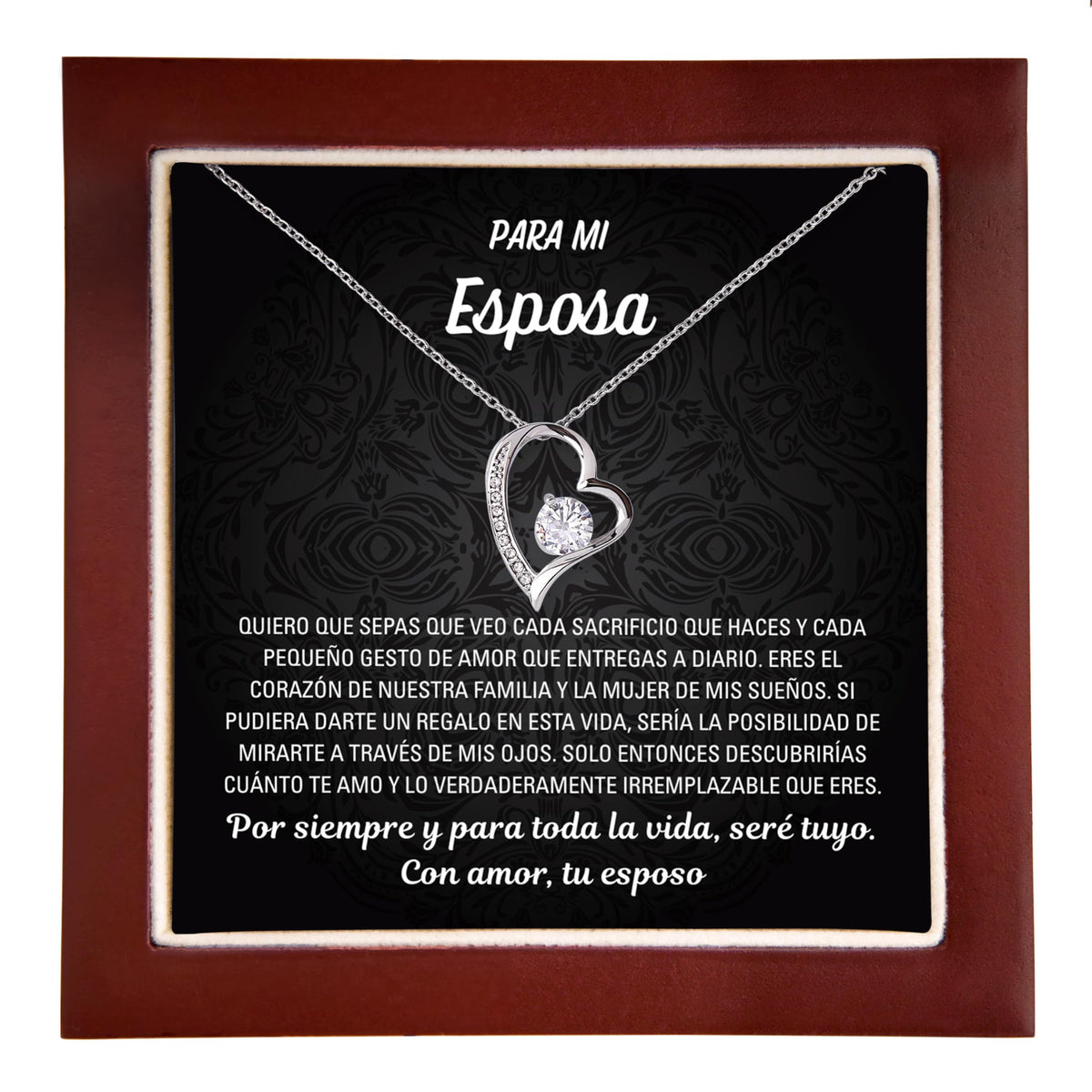 Por Siempre Tuyo plateado caja de madera LED